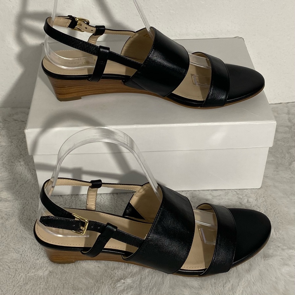 Cole Haan Annabel Grand Black Leather Wedge Sandals Women’s Size 8.5B - Picture 3 of 9